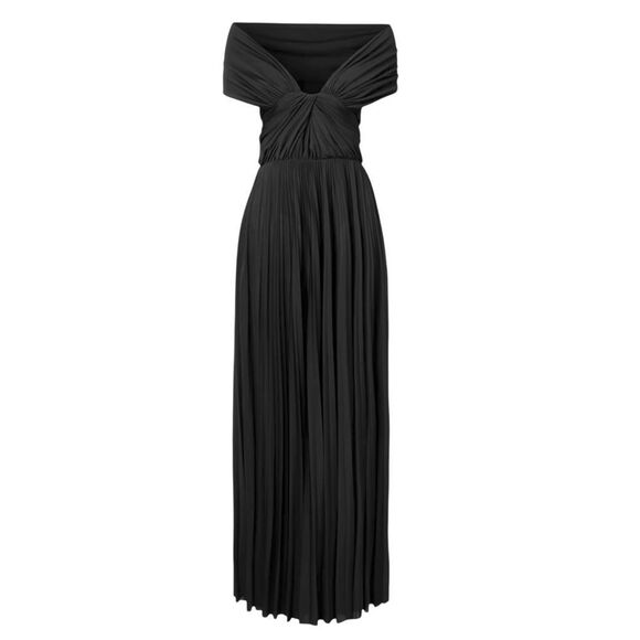Brandon Maxwell Off Shoulder Pleated‎ Formal Gown Draped Shoulders Black Tie - Picture 4 of 16